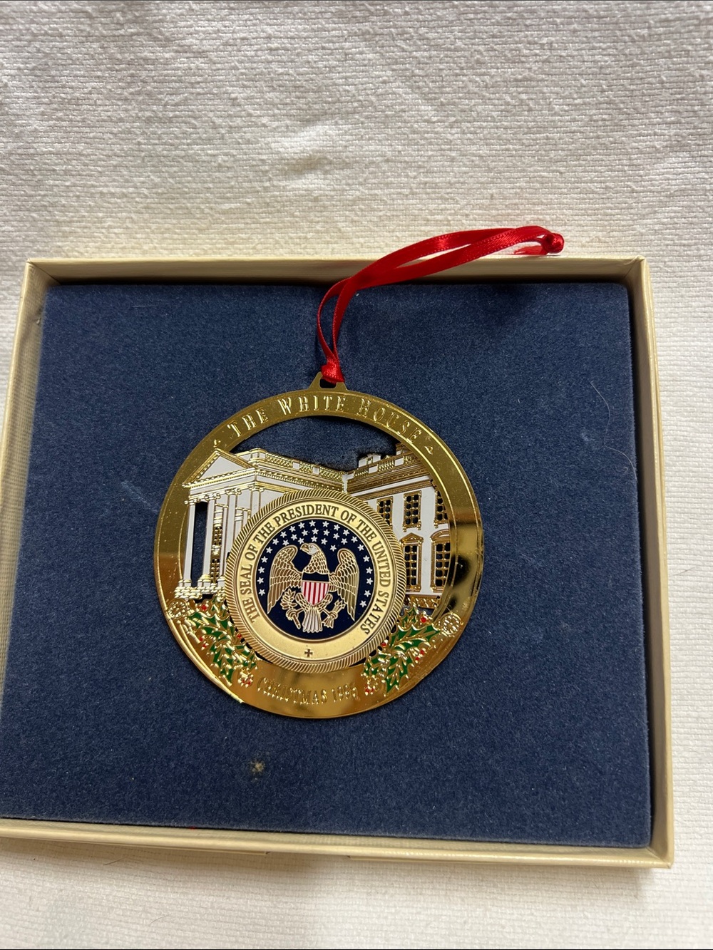 The White House Gold Presidential Seal Holiday Ornament - Gold & Red 1996